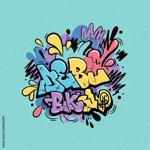 Colorful Graffiti Letters Urban Art Style.