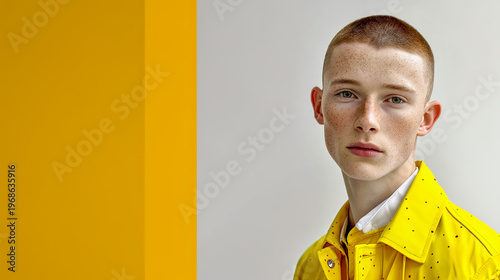 Minimalistische Portraits eines jungen Mannes mit kurzem Haar und neutralem Ausdruck. Klare Beleuchtung, Fokus auf Gesicht, Hautstruktur und reduzierte, moderne Ästhetik.