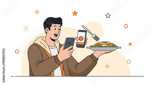 Man Ordering Food Online via Smartphone App, Food Delivery Concept