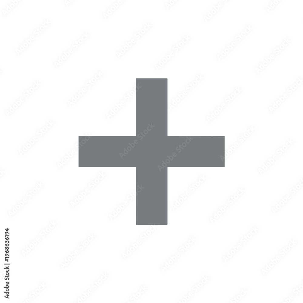 Obraz premium Solid grey plus sign symbol centered on a white background