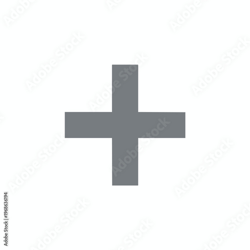 Solid grey plus sign symbol centered on a white background