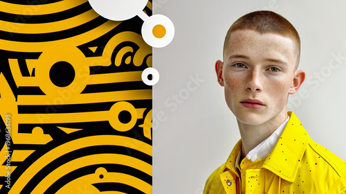 Minimalistische Portraits eines jungen Mannes mit kurzem Haar und neutralem Ausdruck. Klare Beleuchtung, Fokus auf Gesicht, Hautstruktur und reduzierte, moderne Ästhetik.