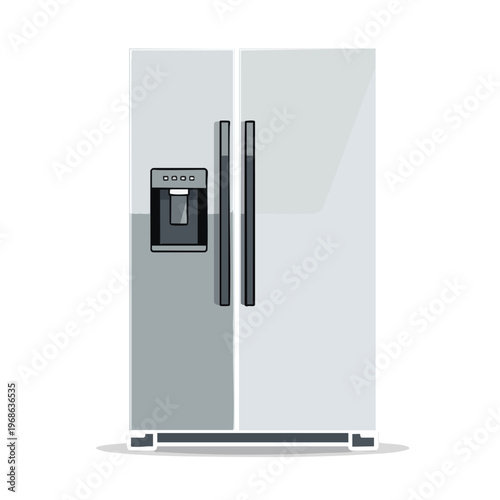 Side-by-side refrigerator with a dark gray dispenser and handles