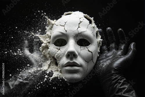 a shattering white porcelain mask - generative ai
