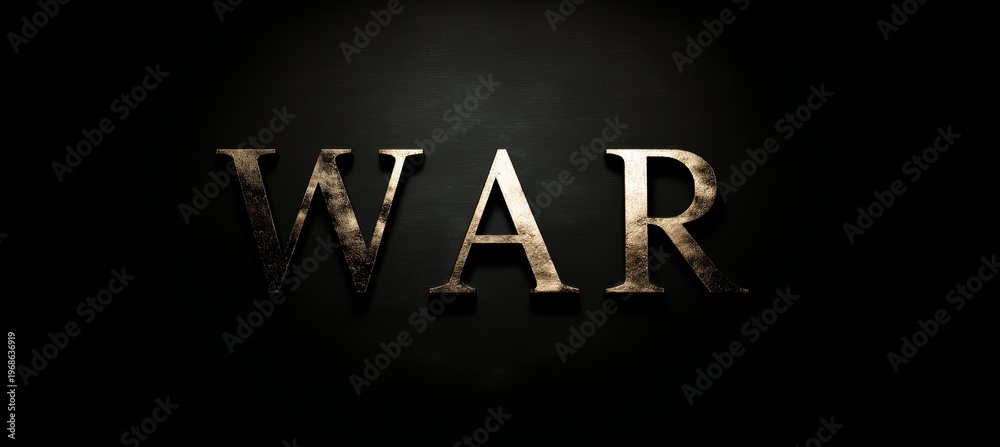 Obraz premium Shiny metallic war text on dark background. Generative AI technology.