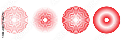 Pain red circles. Pain localization sign and pain pointings. Red rings. Sonar waves. Set of radar icons. Symbols for medical design. Vector illustration.