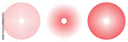 Pain red circles. Pain localization sign and pain pointings. Red rings. Sonar waves. Set of radar icons. Symbols for medical design. Vector illustration.