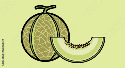 A cheerful illustration of a whole melon and a slice, evoking freshness and health.
