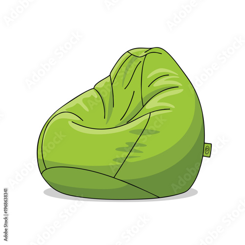 A cartoon beanbag chair with a textured surface and a small tag