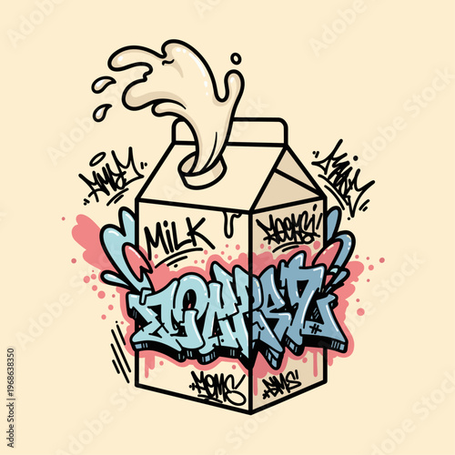Graffiti milk carton with spray paint.