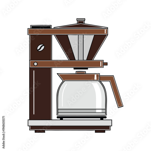 A dark brown drip coffee maker with a glass carafe sits on a white background