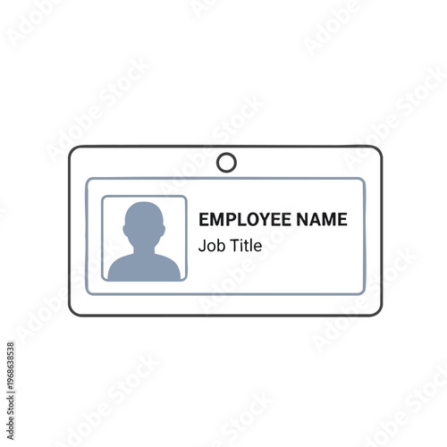 A simple line drawing of an employee ID card with photo, name, and job