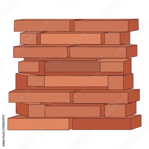 A stack of reddish-brown, rectangular bricks are laid in an irregular pattern