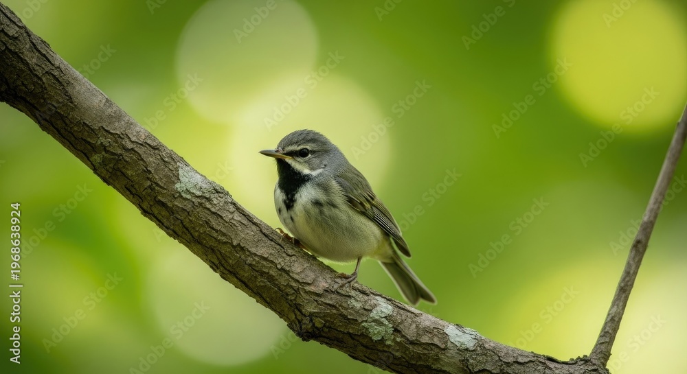 Obraz premium Small bird perched on a branch against a blurred green background