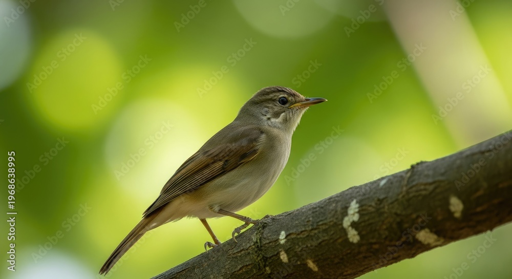 Obraz premium Small bird perched on a branch against a blurred green background