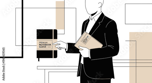 Man in Suit Presenting Notebook and Journal
