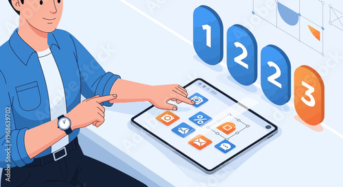 Man Interacting with Digital Interface, Planning and Strategy