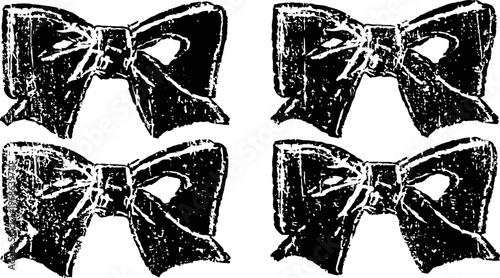 Four vintage black bow illustrations with textured detailing and classic knot design