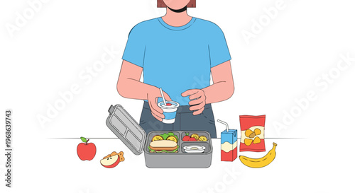 Person Preparing Healthy School Lunch Box with Fruit and Snacks