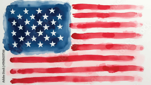 American flag, watercolor flag, USA flag, patriotic symbol, red white blue
