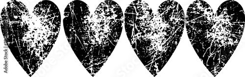 grunge black hearts distressed texture set with cracks and scratches for vintage design