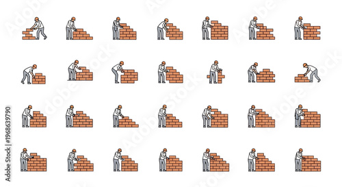 a series of bricklaying illustrations.
