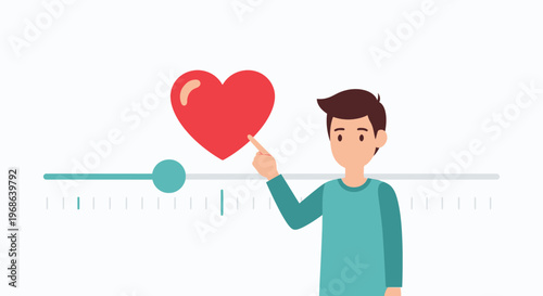 Man Interacting with Heart Icon on Slider, Love Meter, Rating System Concept