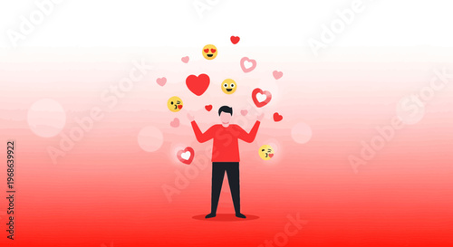 Man Juggling Emojis and Hearts - Social Media Love and Likes Concept