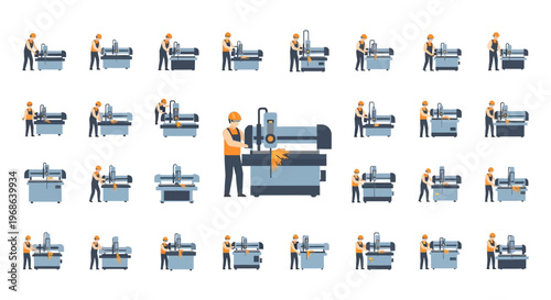 Industrial workers operating heavy machinery equipment.