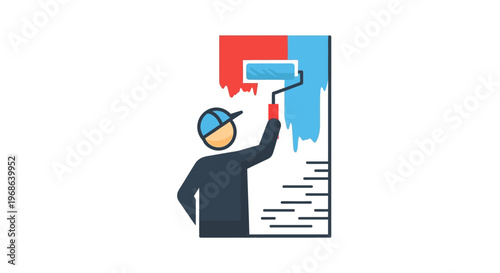 A person painting a wall with colors.