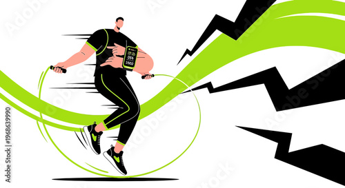 Man Jumping Rope, Fitness Workout, Dynamic Movement, Sport Illustration