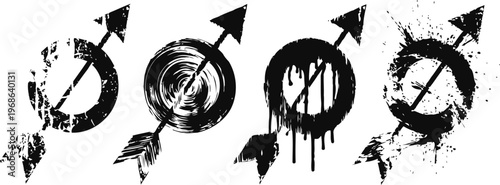 Grunge male gender symbols with arrow, distressed vintage on white background