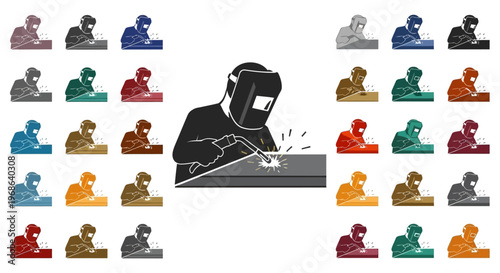 Welding icons in various colors and styles.