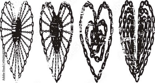 heart shaped bicycle wheels illustrations vintage cycling design with spokes and rims retro bike parts art