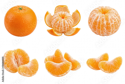 Bild auf Leinwand Mandarin tangerine progression from whole fruit to peeled segments