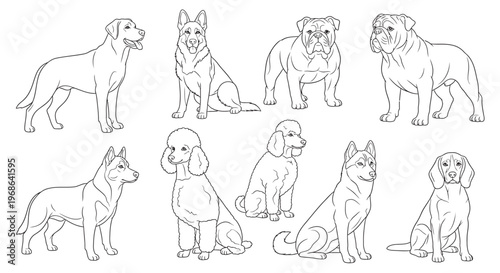 Set of cute dog silhouettes cartoon vector illustration