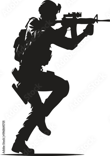 A black and white vector illustration of a happy beagle dog standing inside a circular emblem