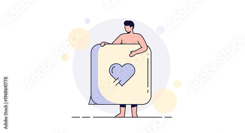 Man holding a chat bubble with a heart icon, love message concept
