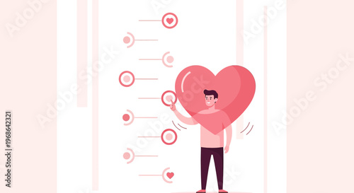 Man Holding Large Heart Symbol, Love and Relationships Concept