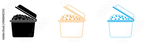 Colorful flat icons of popcorn buckets in black, Orange and blue for cinema, Movie night or snack vector illustration