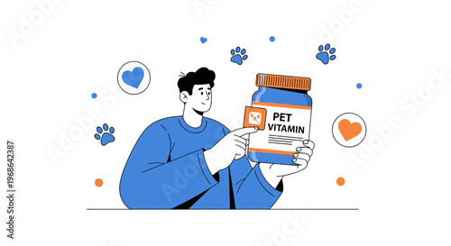 Man Holding Pet Vitamin Bottle, Pet Care Concept, Health Supplements