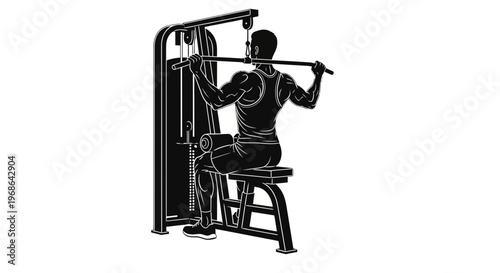 Man exercising on a lat pulldown machine.