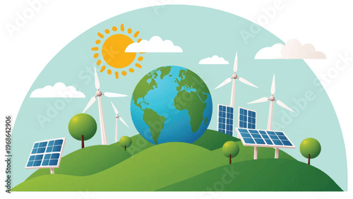 Eco friendly energy, sustainable power, green earth, renewable icons