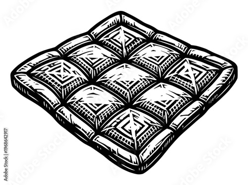 Vintage Baby Play Mat Activity Gym Engraving Illustration Black and White Line Art