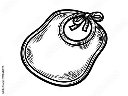 Vintage Baby Bibs Engraving Illustration Black and White Line Art