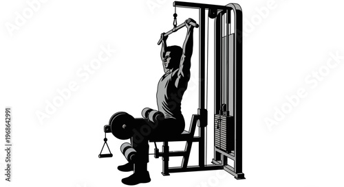 Man exercising on a lat pulldown machine.