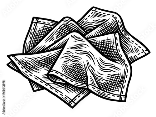 Vintage Burp Cloths Engraving Illustration Black and White Line Art