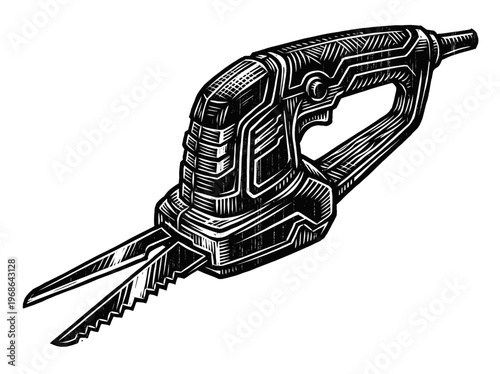 Vintage Electric Knife Engraving Illustration Black and White Line Art