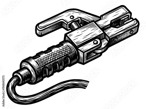Vintage Welding Electrode Holder Engraving Illustration Black and White Line Art