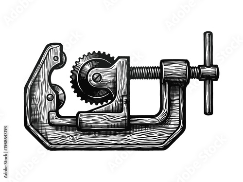 Vintage Exhaust Pipe Cutter Engraving Illustration Black and White Line Art